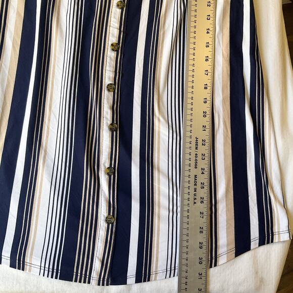 No Comment NY-LA Women Mini Dress XL Navy Striped Shift 3/4 Sleeve Off Shoulder - Picture 6 of 9